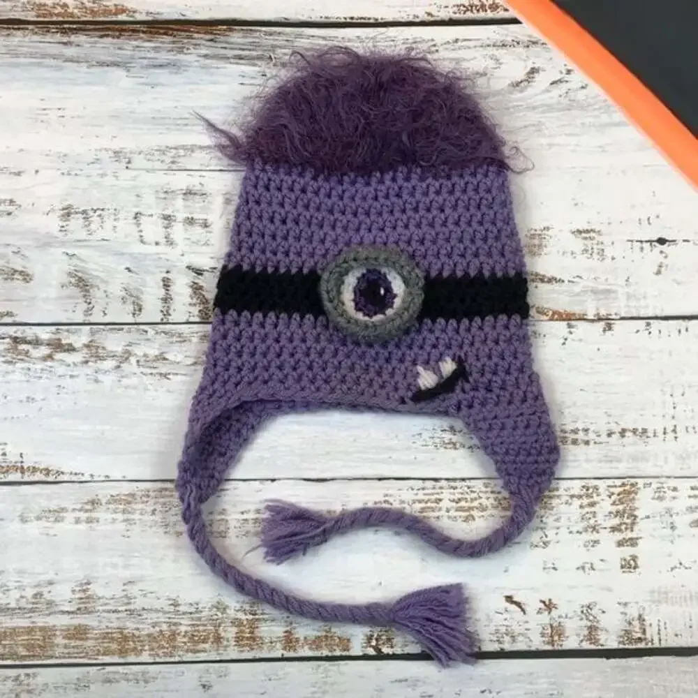 Handmade Children’s Purple Minion Hat Crochet - Unisex